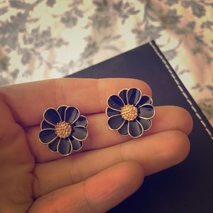 Black & Gold Sunflowers Flower Stud Earrings